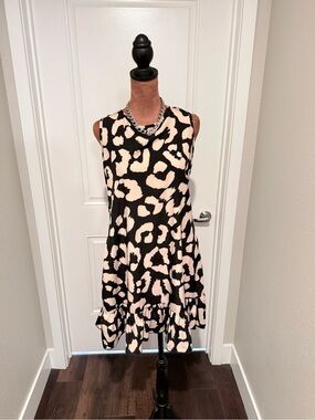 Leopard Print Ruffle Hem Mini Dress Tie Back Flowy Sleeveless Size Small